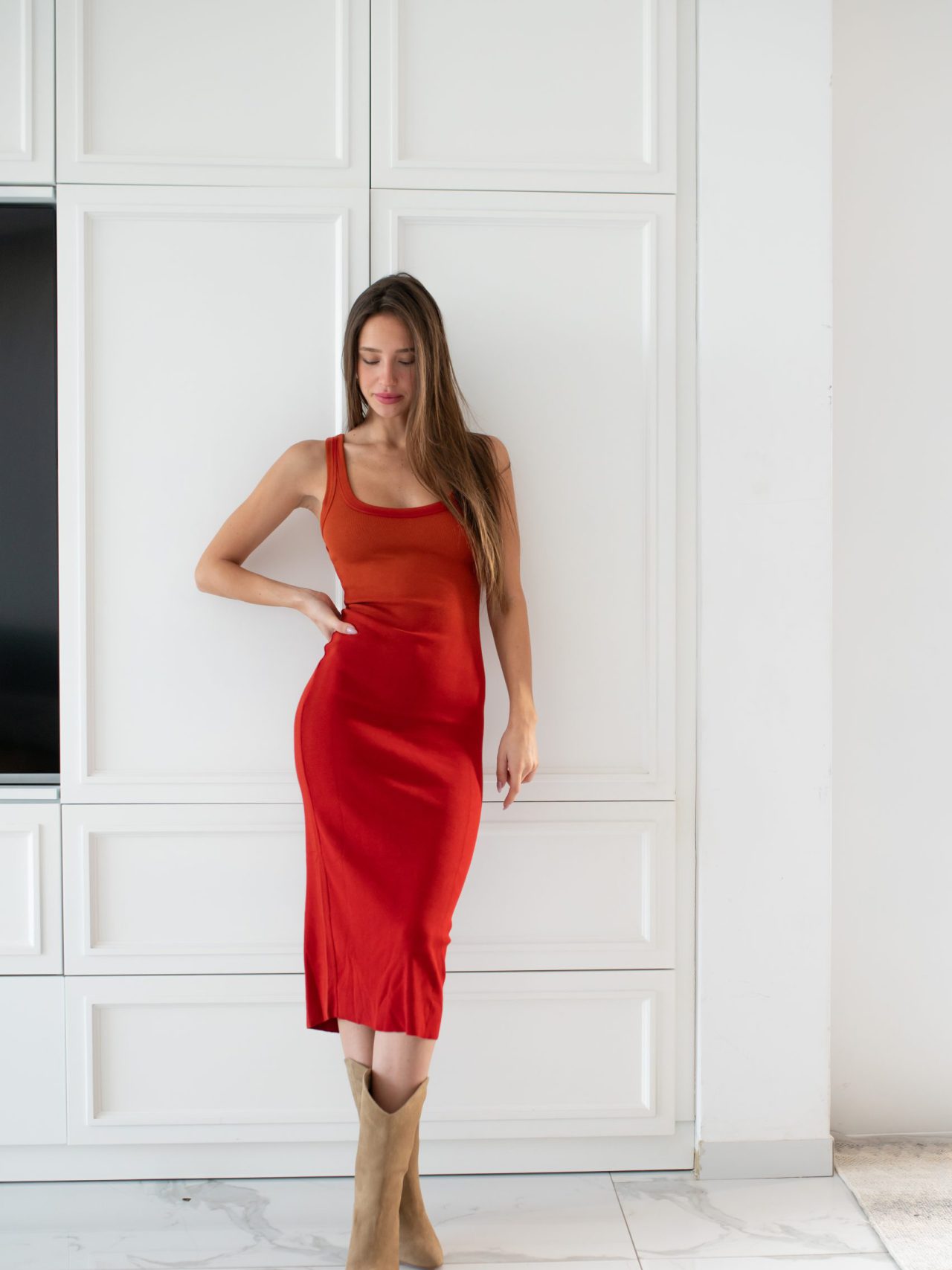 RED VERONA MIDI DRESS