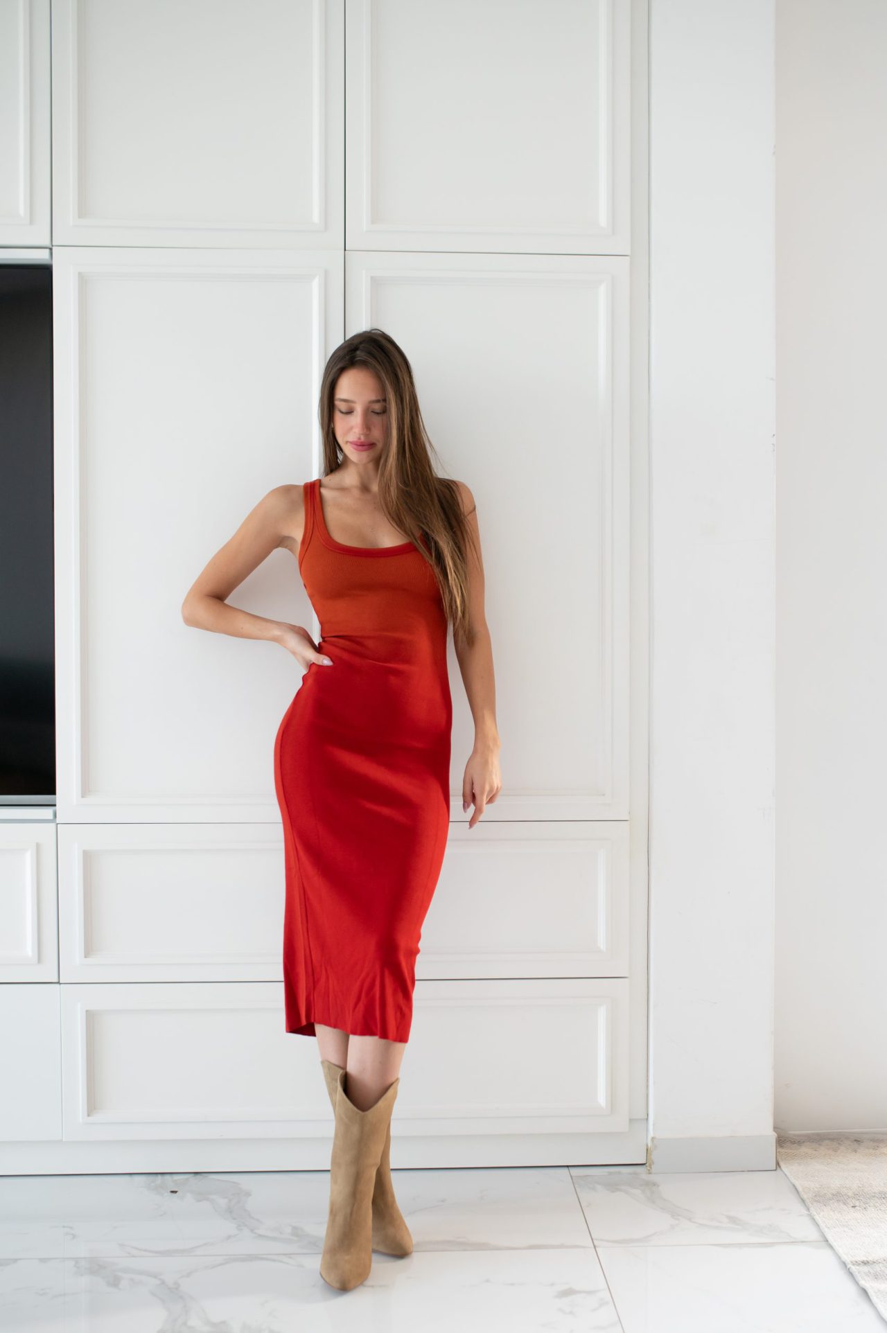 RED VERONA MIDI DRESS