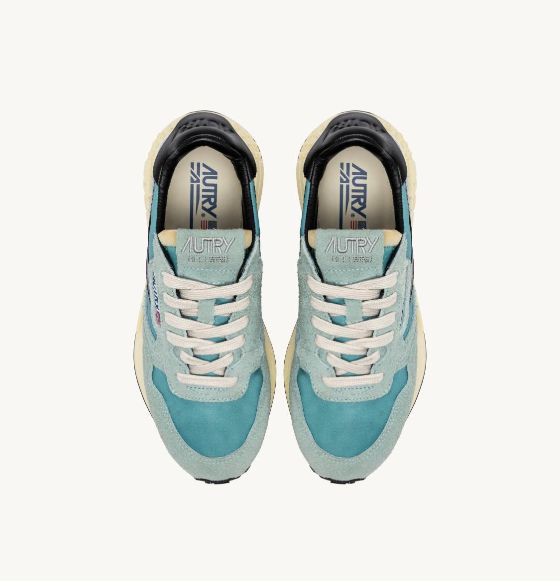 AUTRY - REELWIND LOW SNEAKERS IN JADE GREEN AND BLACK NYLON AND SUEDE