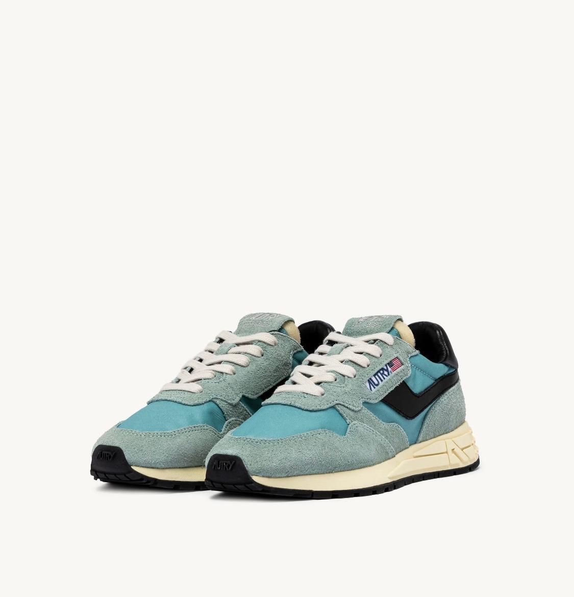 AUTRY - REELWIND LOW SNEAKERS IN JADE GREEN AND BLACK NYLON AND SUEDE