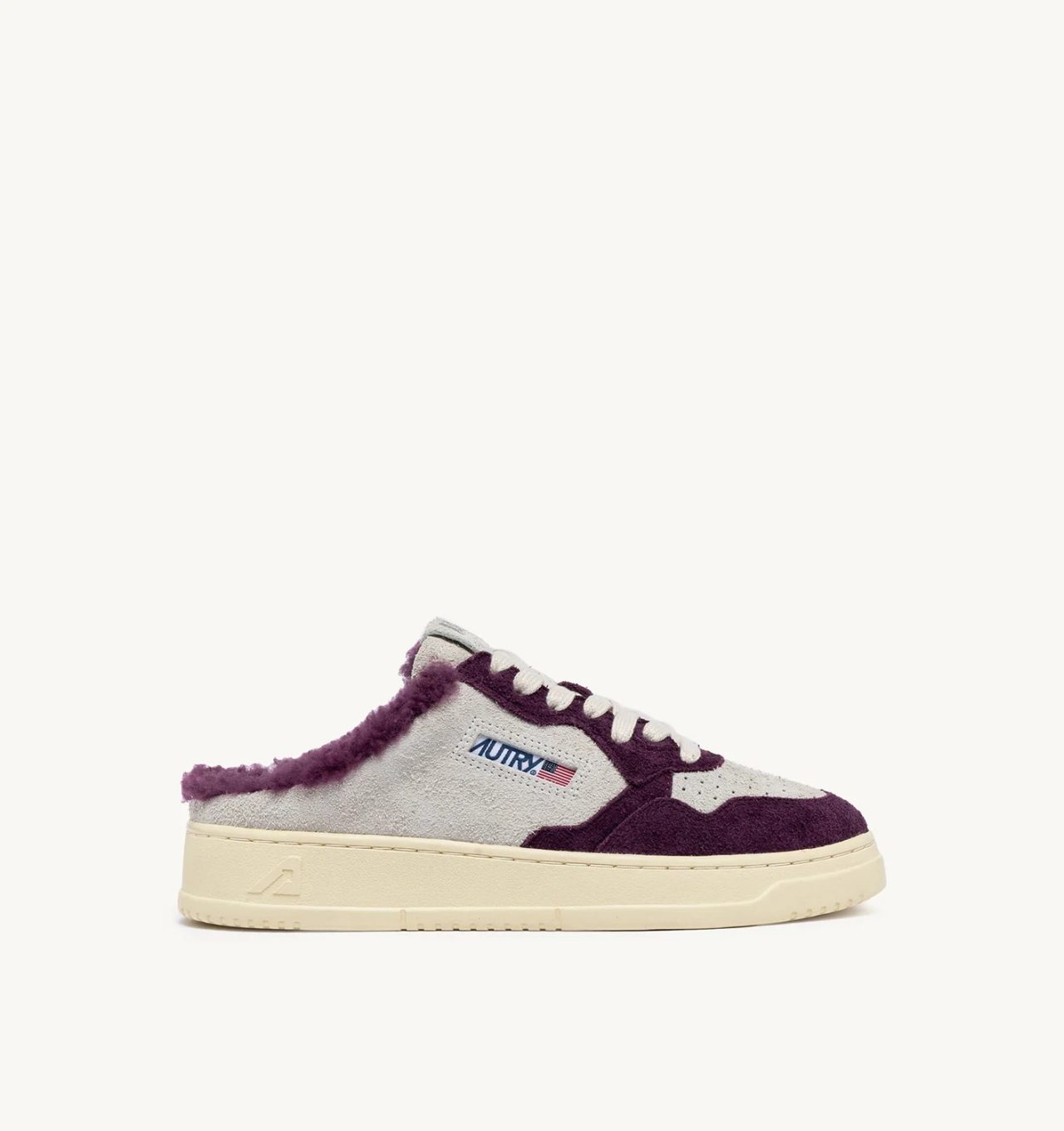 AUTRY - MEDALIST SABOT SNEAKERS IN WHITE SUEDE AND BAROLO SHEARLING