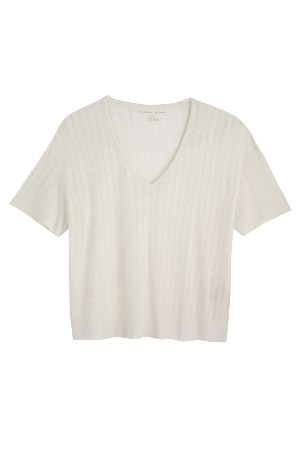 ⁦MAJESTIC -V NECK SHORT SLV-CREAM⁩ – תמונה ⁦2⁩