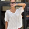 MAJESTIC -V NECK SHORT SLV-CREAM